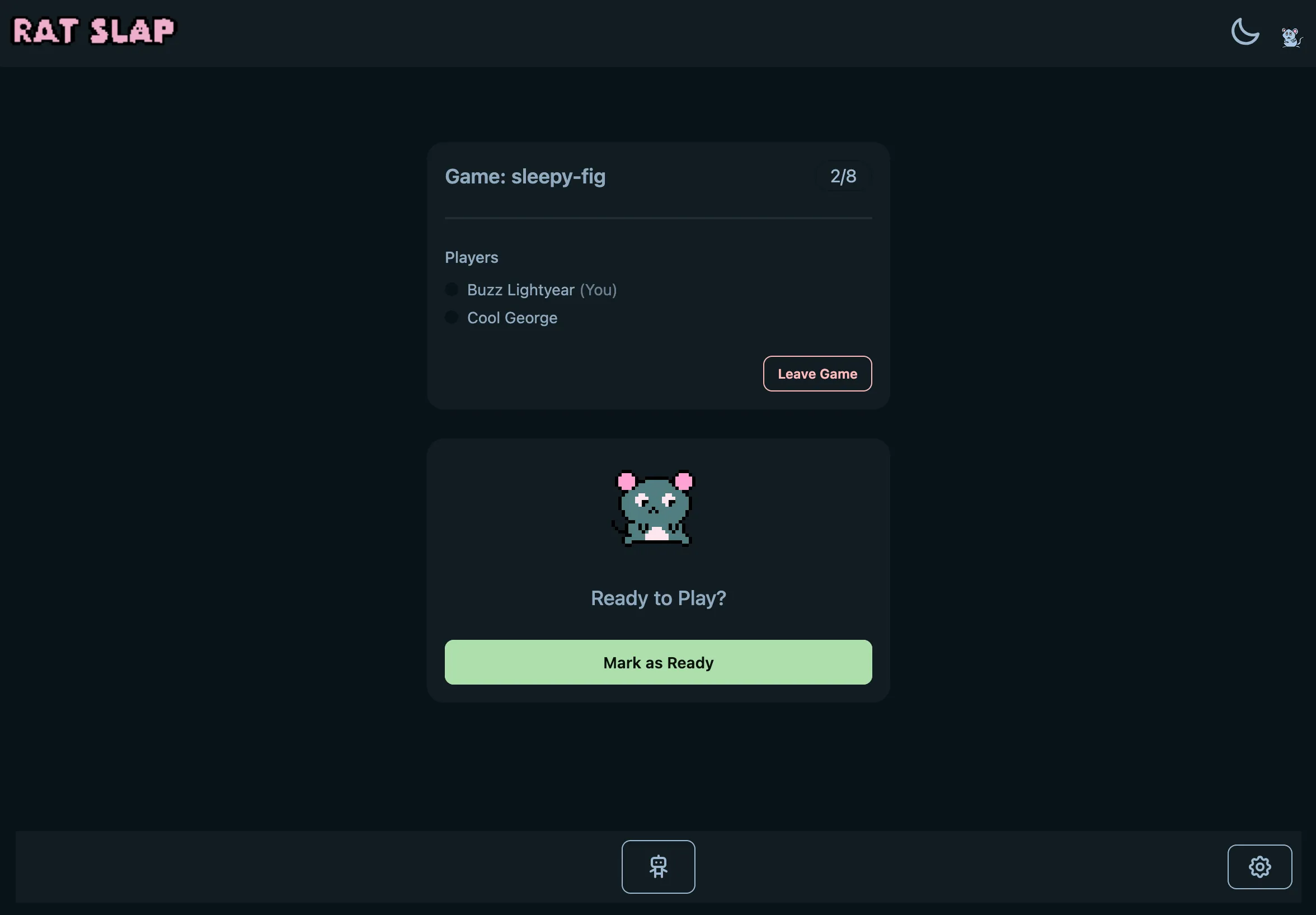 Egyptian Rat Slap game lobby with players